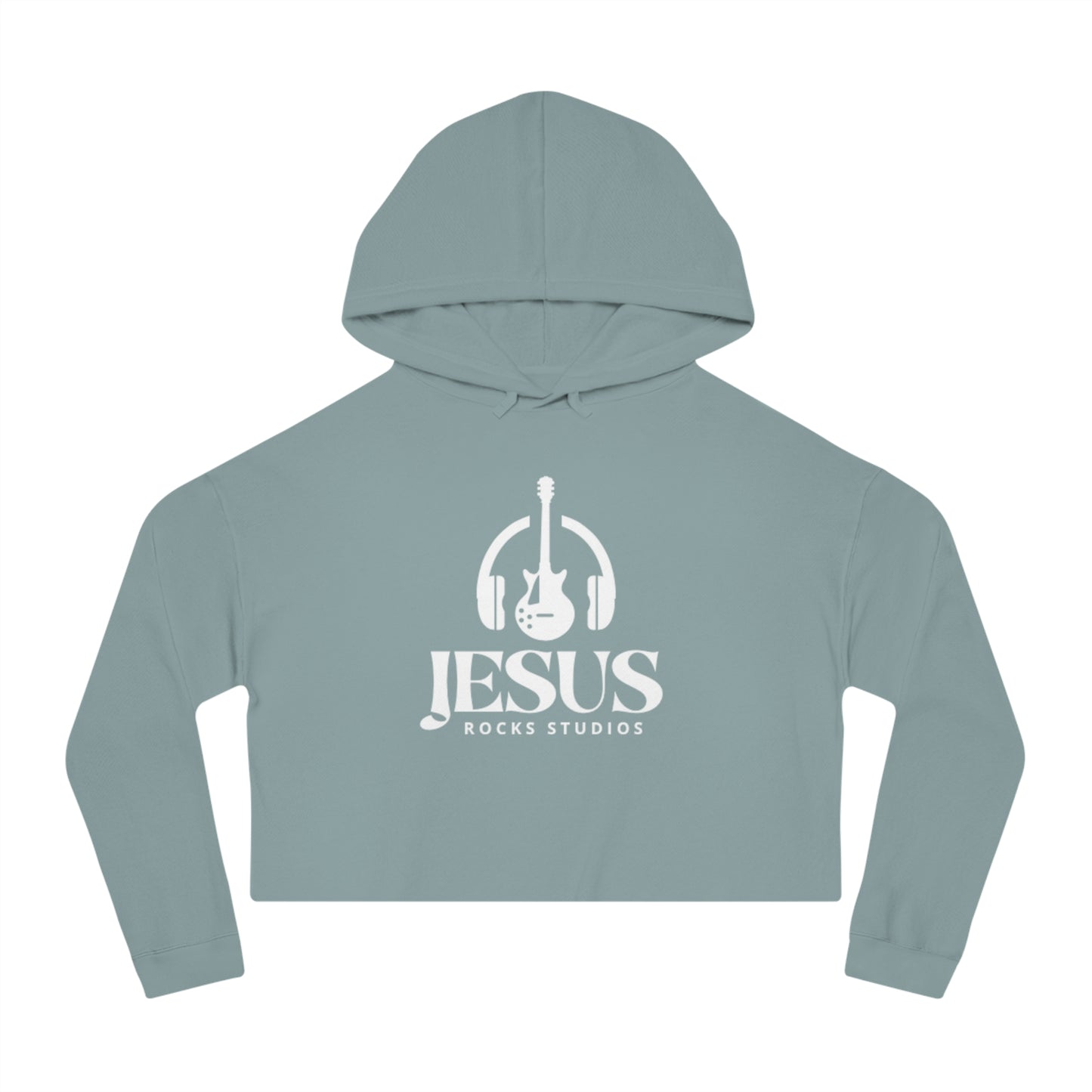 HEADPHONE GUITAR JESUS ROCKS Women’s Cropped Hooded Sweatshirt