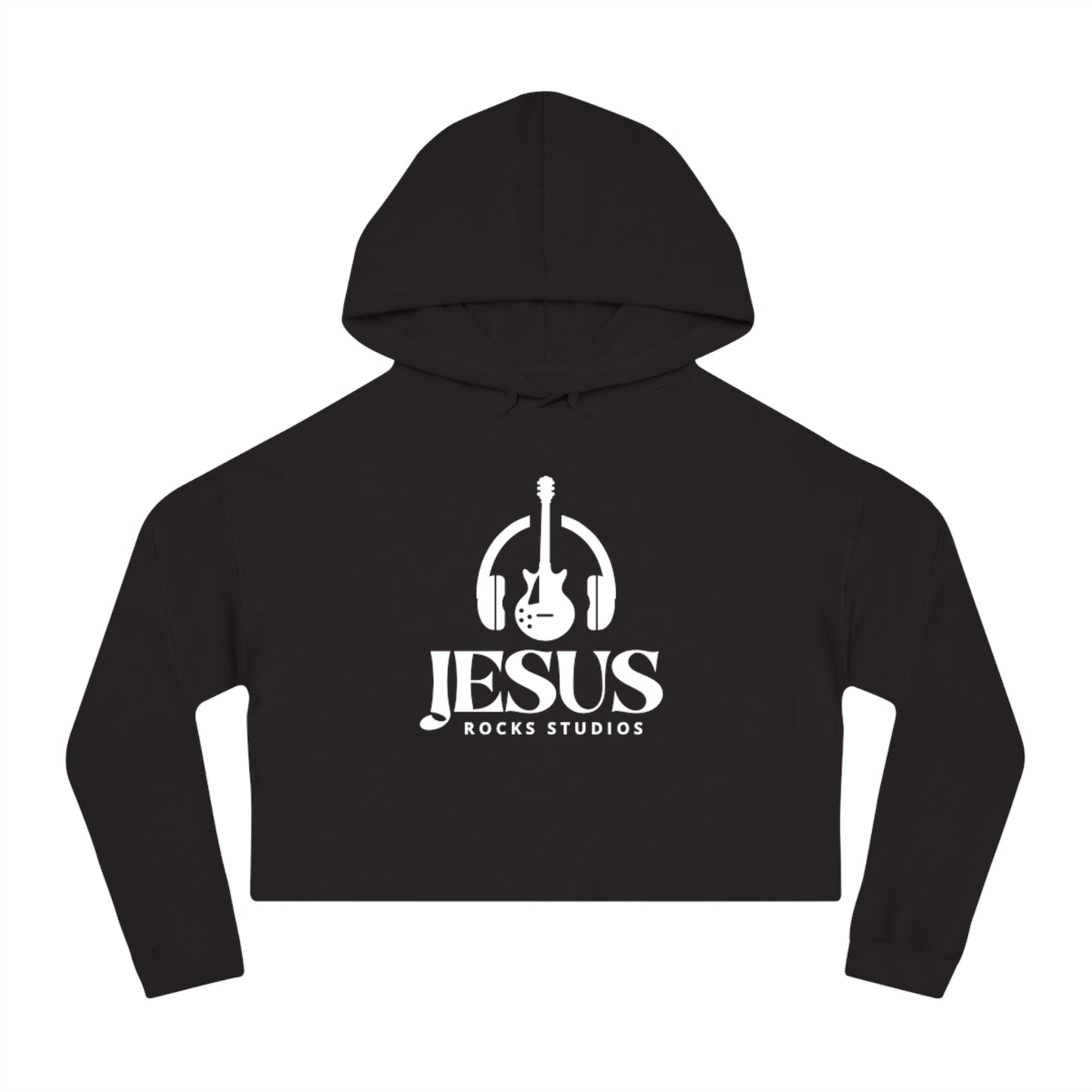 HEADPHONE GUITAR JESUS ROCKS Women’s Cropped Hooded Sweatshirt