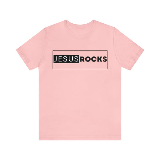 BLOCK WHITE JESUS ROCK Unisex Jersey Short Sleeve Tee