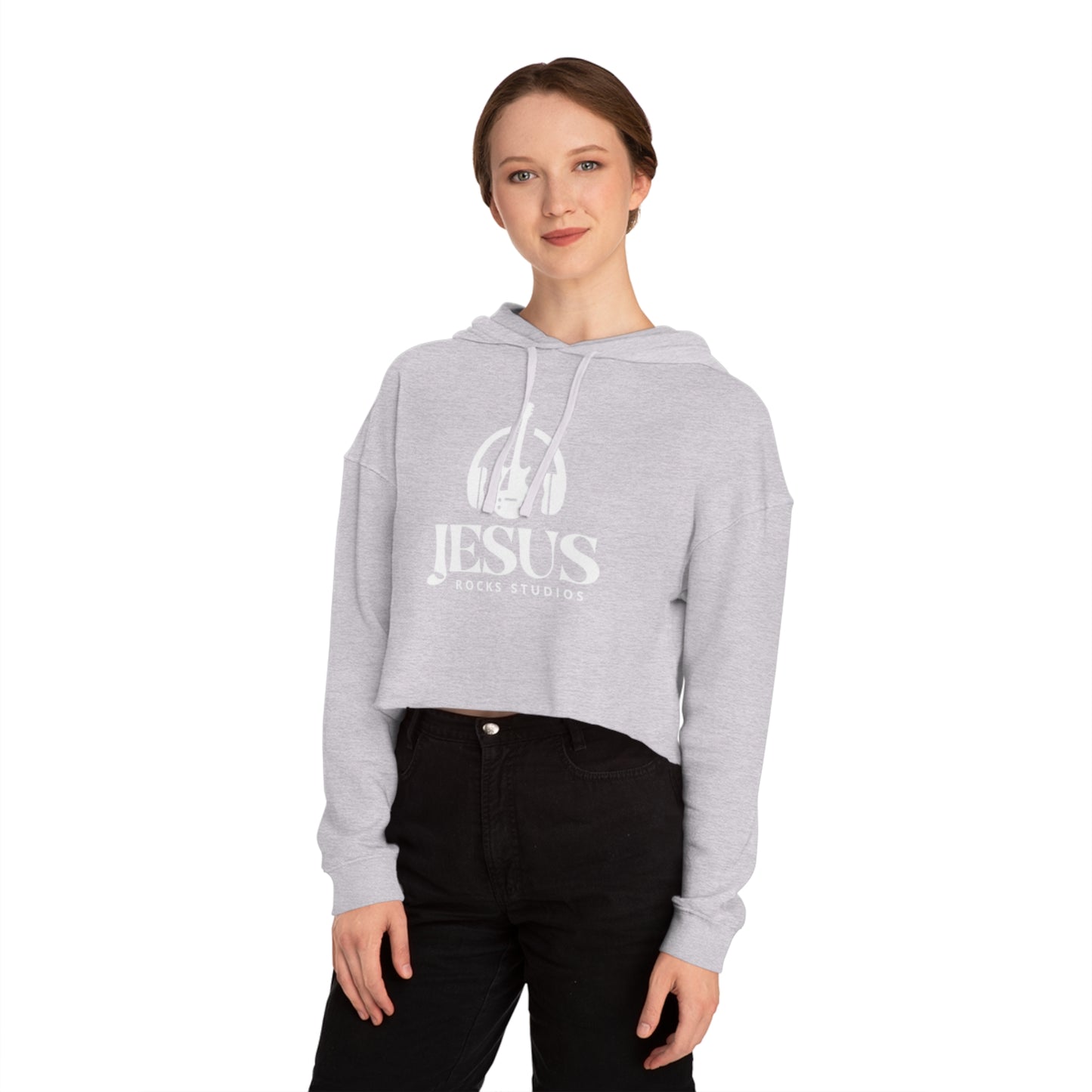 HEADPHONE GUITAR JESUS ROCKS Women’s Cropped Hooded Sweatshirt